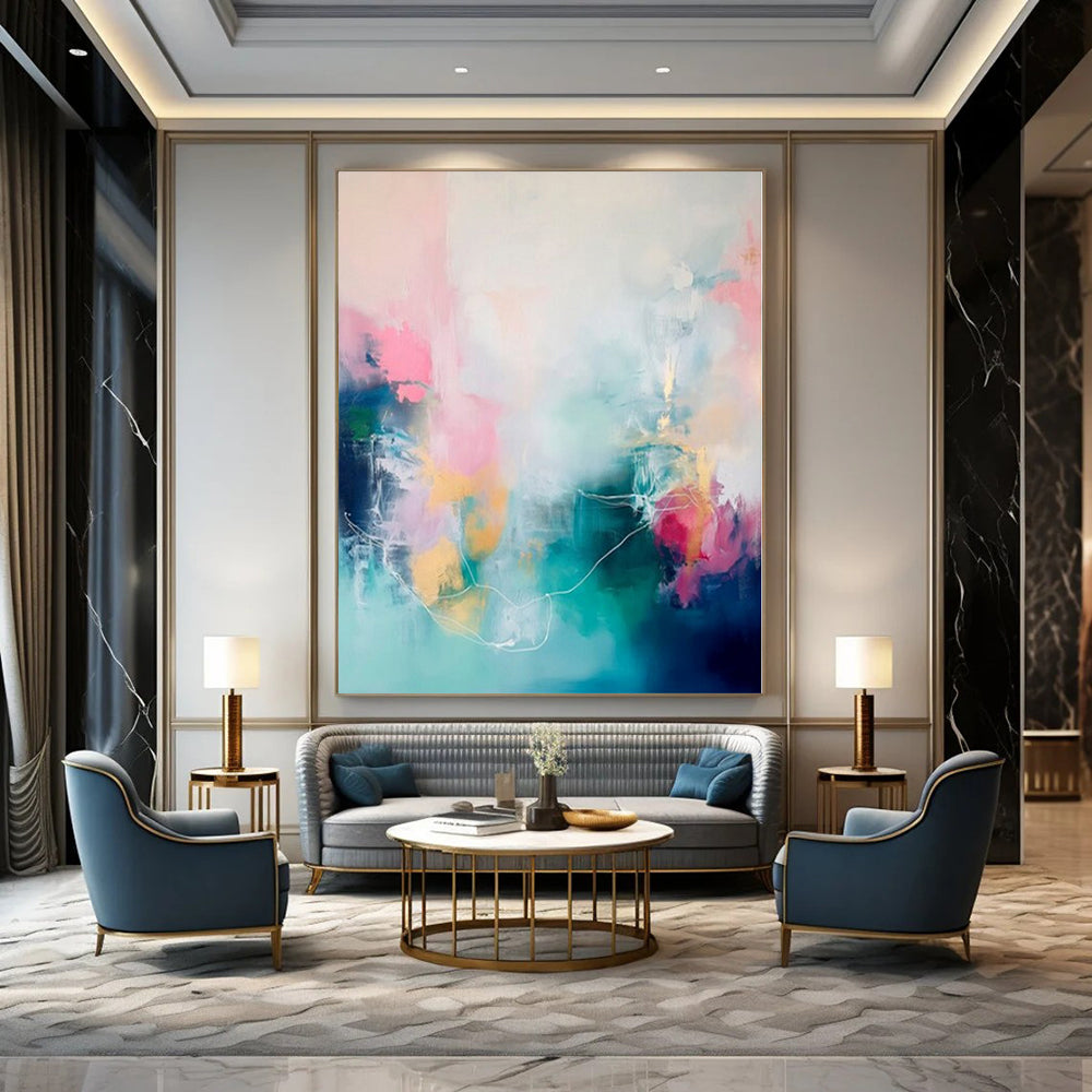 Colorful, Abstract Shapes with White Line Accents "Pastel Harmony" Abstract Painting On Canvas PS1173