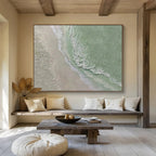 “Green - Beige Textured Terrain” - Abstract Landscape Painting On Canvas PT248