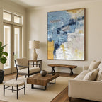 “Textured Blue & Gold Abstract” - Layered Paints with Metallic Shimmers Painting On Canvas DS255