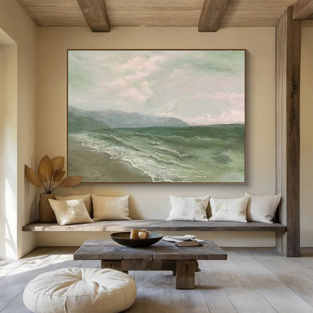 “Soft Green Seaside Abstract” - Seaside Abstract Painting, Fits Sunroom & Relaxation Area DKS604