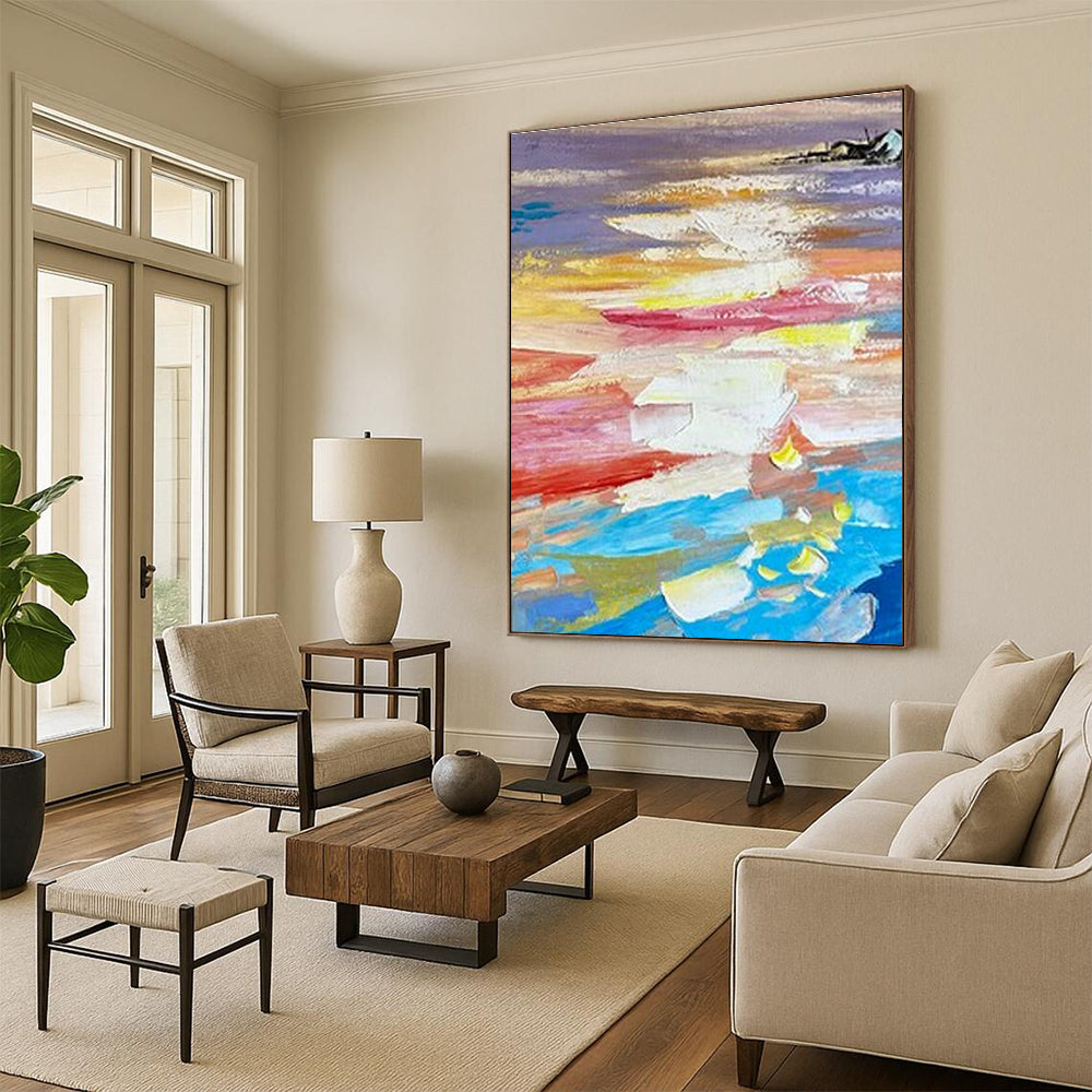 “Colorful Sunset Abstract” - Multicolor Abstract Landscape Painting On Canvas PS0724