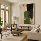 “Green - Black - Beige Expressive Abstraction” - Green, Black, Beige Abstract Painting On Canvas PS0533