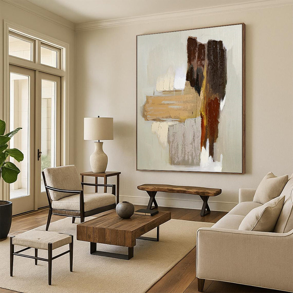 “Neutral Tones Collage” - Brown, Beige, and White Abstract Painting On Canvas PT1067