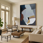 “Blue - Grey - Gold Abstract Geometric Shapes” - Chic Abstract Painting On Canvas PS0373