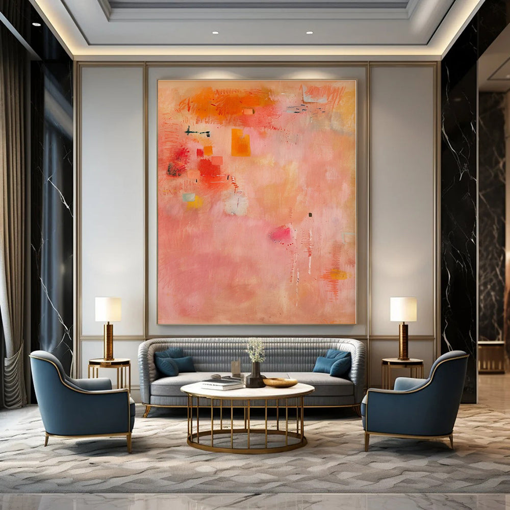Pink, Orange, Yellow with Playful Shapes "Sunset Confetti" Abstract Painting On Canvas PS1379