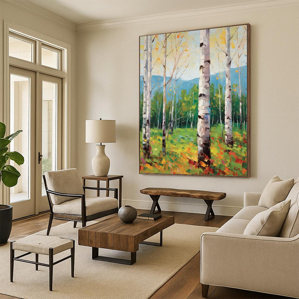 “Aspen Forest in Color” - Realistic Landscape with Colorful Aspens Painting On Canvas PT1059