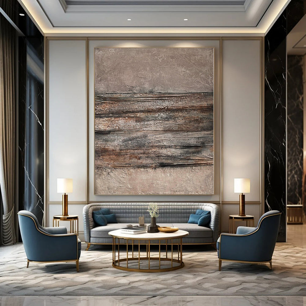 “Brown - Gray Textured Abstract” - Industrial Abstract Painting On Canvas PS0118