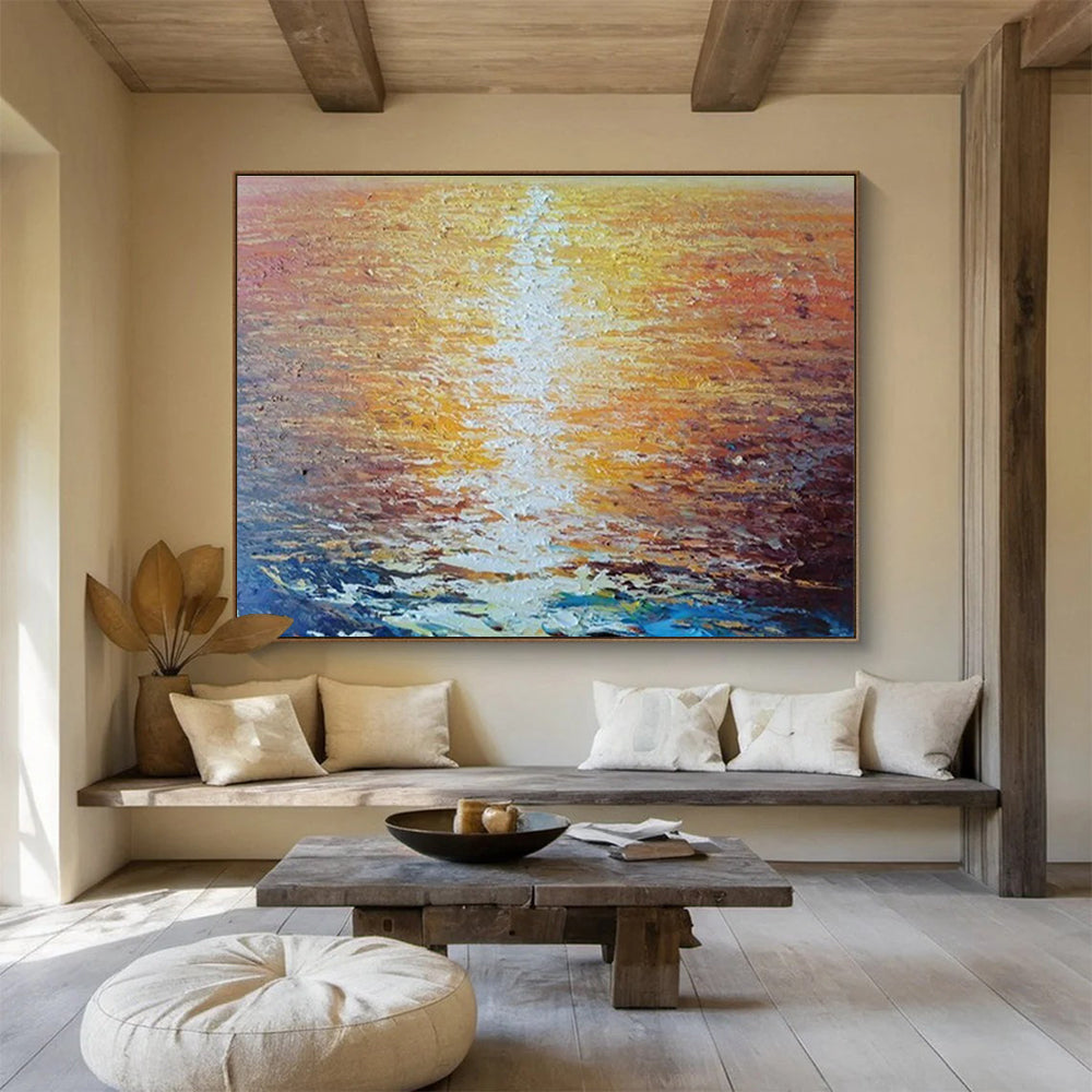 “Sunset Over the Ocean” - Impressionistic Seascape Painting, Suitable for Coastal Bedroom & Relaxation Lounge DKS637
