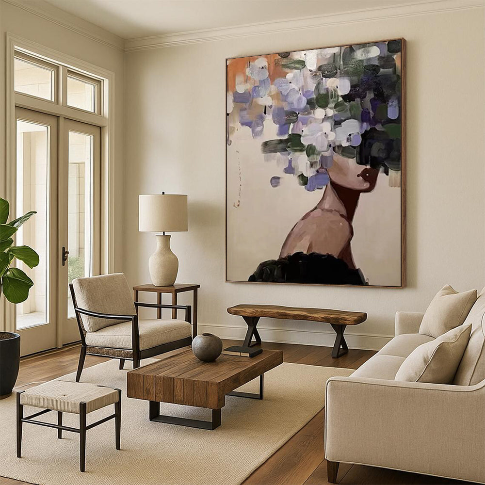 “Flower - Headed Figure” - Whimsical Figurative Painting On Canvas DS309