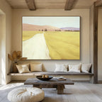 “Golden Field Path” - Yellow, Brown & Purple Landscape, Realist Oil Painting On Canvas DKS742