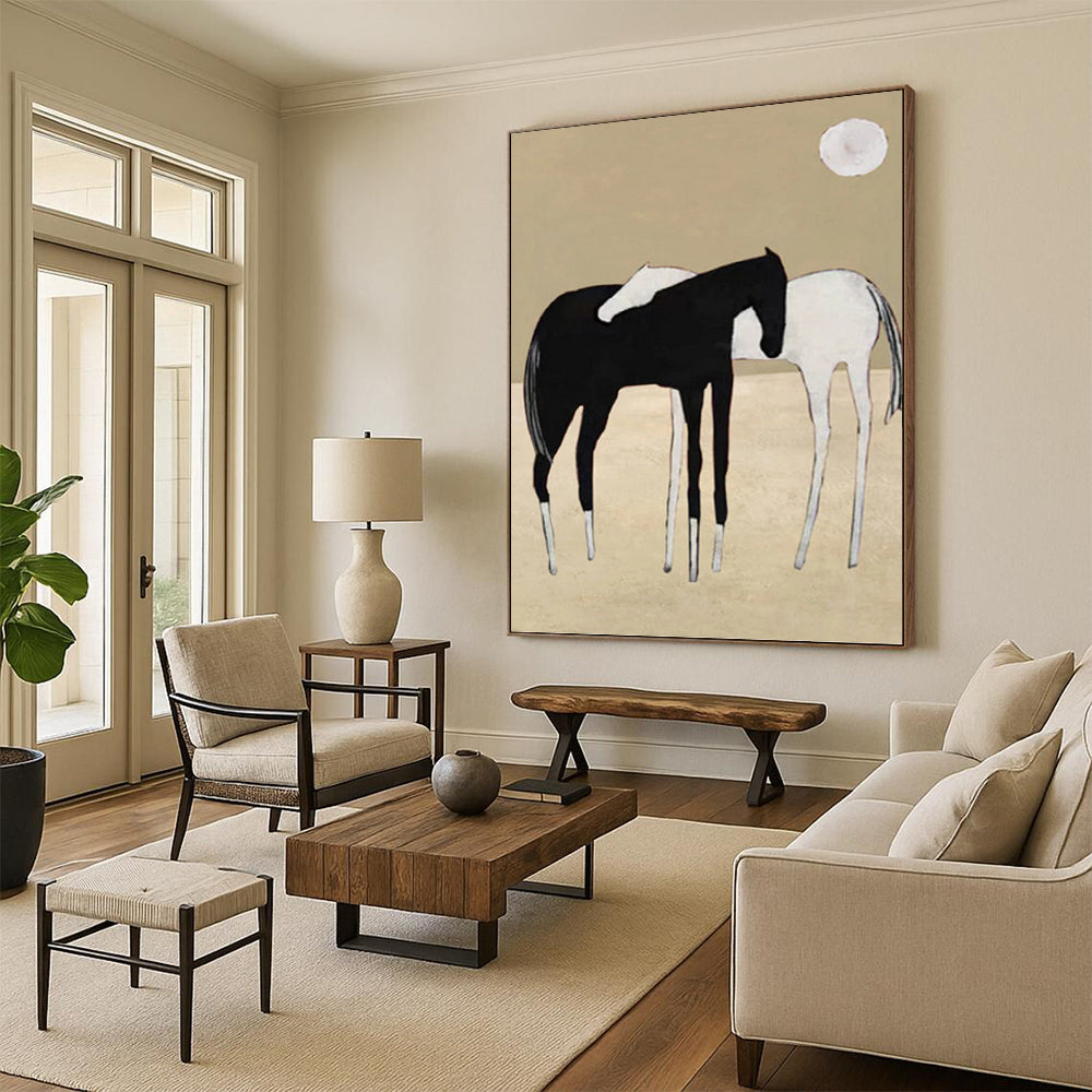 “Minimalist Black & White Horses” - Minimalist - Inspired Animal Painting On Canvas PT1410