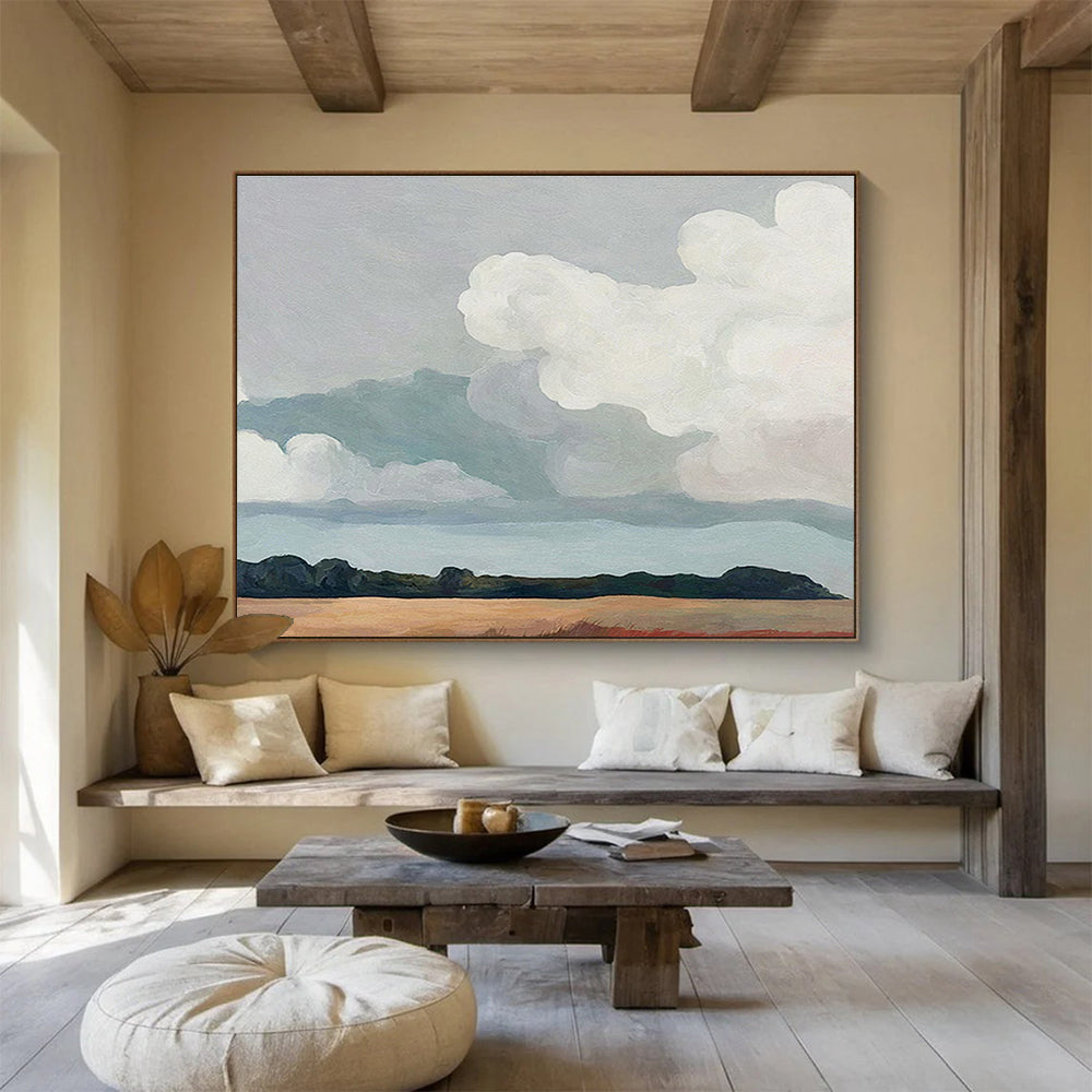“Pastel Sky and Field” - Minimalist Oil Painting On Canvas DKS793