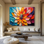 “Colorful Petals of a Blooming Flower” - Impasto Floral - Painting On Canvas PT1766