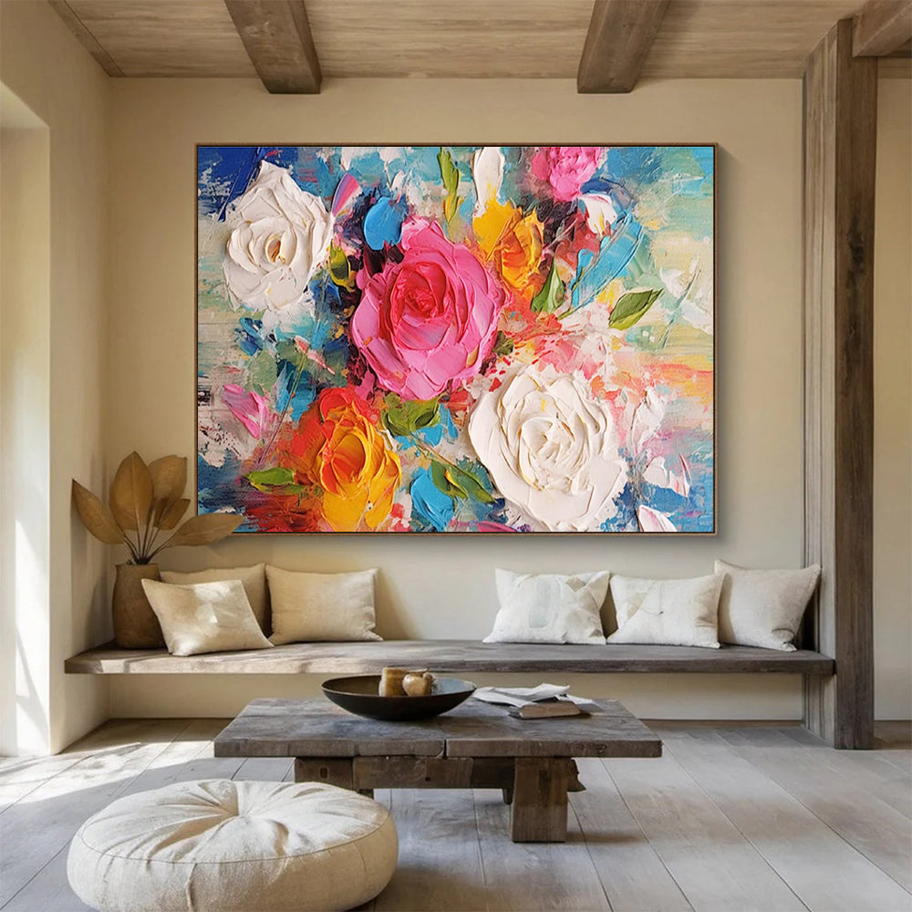 “Textured Rose Bouquet” - Impasto Oil Painting On Canvas DKS884