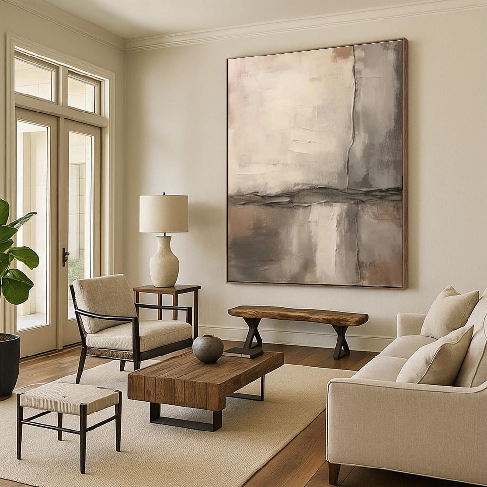 “Neutral Grid Textures” - Neutral Tones Abstract Minimalist Painting On Canvas PS0711