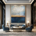Blue, Gray, Gold, Brown with Gradient Layers "Coastal Dusk" Abstract Painting On Canvas PS1441