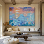Sunset Reflections - Abstract Sunset & Sea Oil Painting, Great for Dining Room & Study DKS662