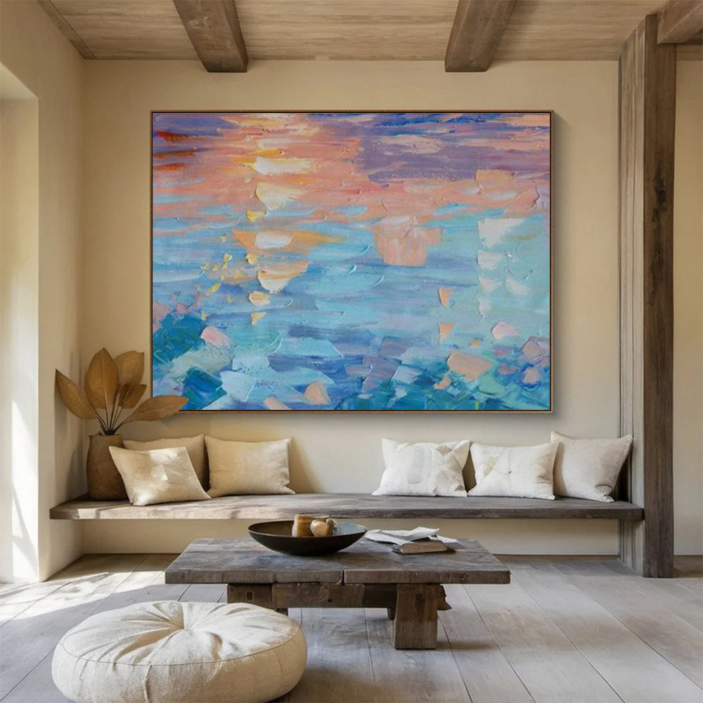 Sunset Reflections - Abstract Sunset & Sea Oil Painting, Great for Dining Room & Study DKS662