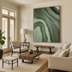 “Green & Gray Flowing Textures” - Green, Gray, Fluid Abstract Painting On Canvas PT1484