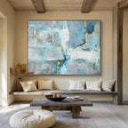 “Blue - Gray Abstract With Gold” - Blue, Gray & Gold Abstract, Modern Acrylic Painting On Canvas DKS756