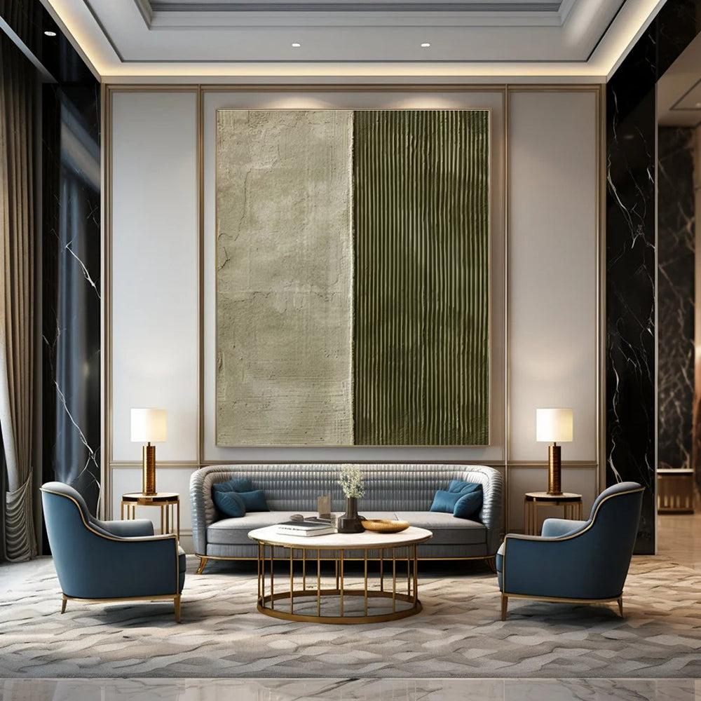 Gray, Green with Split Textures "Dual Textures" Abstract Painting On Canvas PS1383