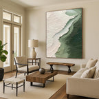 “Green - White - Light Green Textured Abstract” - Minimalist Abstract Painting On Canvas PT1382