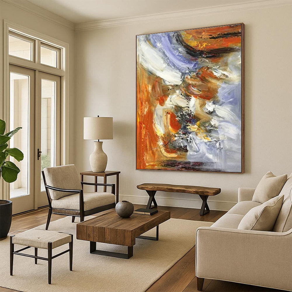 “Colorful Abstract Chaos” - Multicolor, Orange, Purple Abstract Dynamic Painting On Canvas PS0619