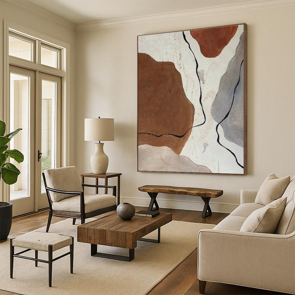 “Brown & Gray Abstract Shapes” - Abstract Shape Painting On Canvas PS0410