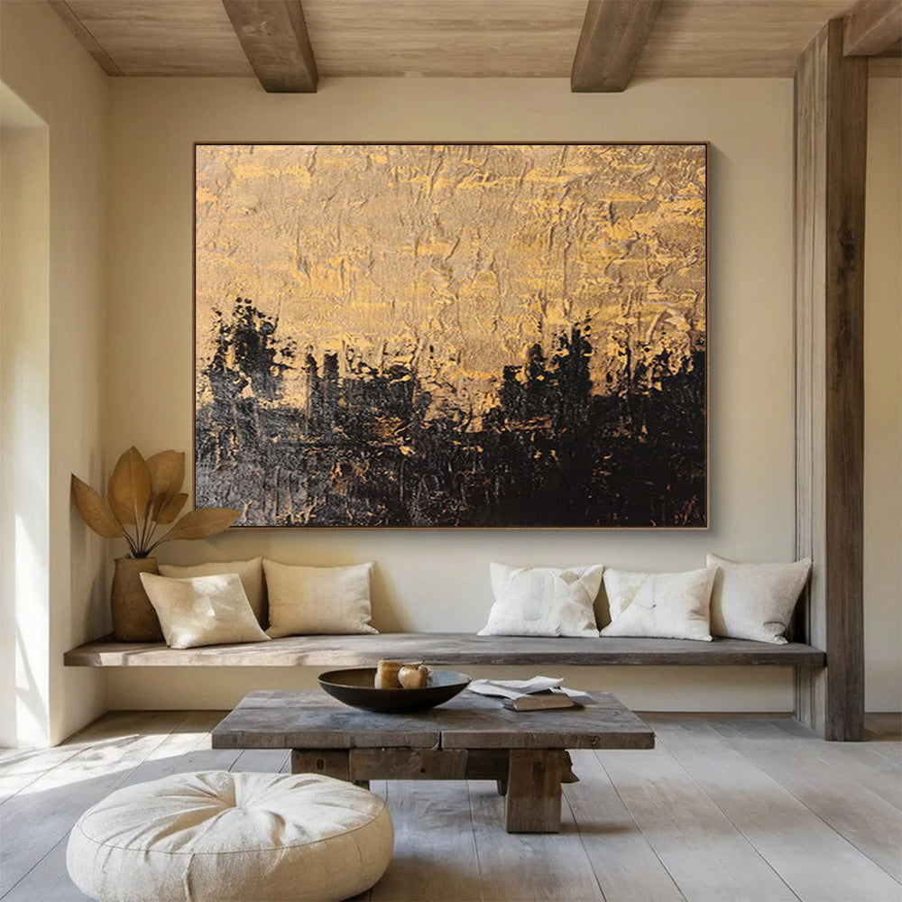 Gold & Black Textured Abstract Painting On Canvas DKS020
