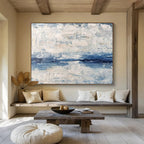 “Blue and White Textured Sea” - Impressionistic Oil Painting On Canvas DKS791