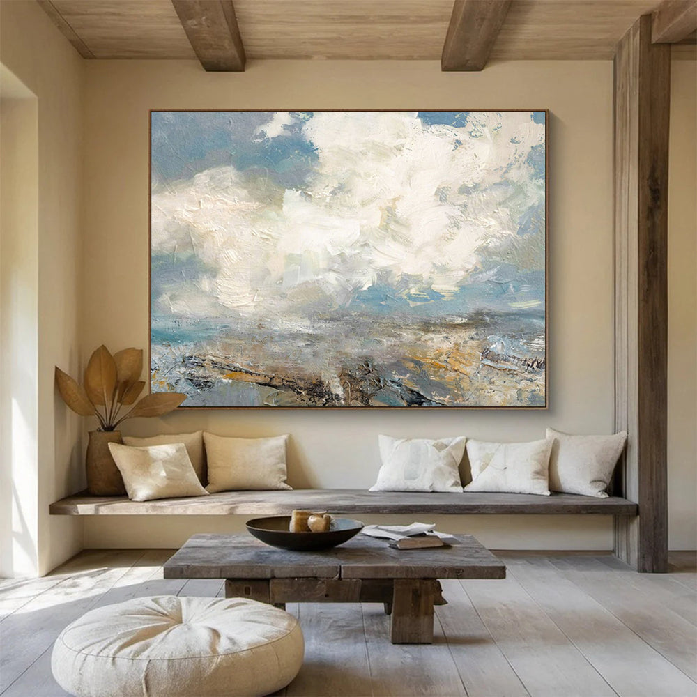 “Blue - Gray Abstract Seascape” - Textured Horizon “Skyline Surf” Painting On Canvas PT1665