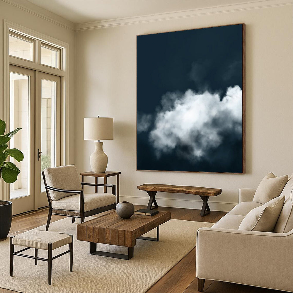 “Dark Sky with White Clouds” - Minimalist Nature Study Painting On Canvas DS233