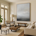 Gray - White Minimalist Gradient Textured Painting On Canvas DS064