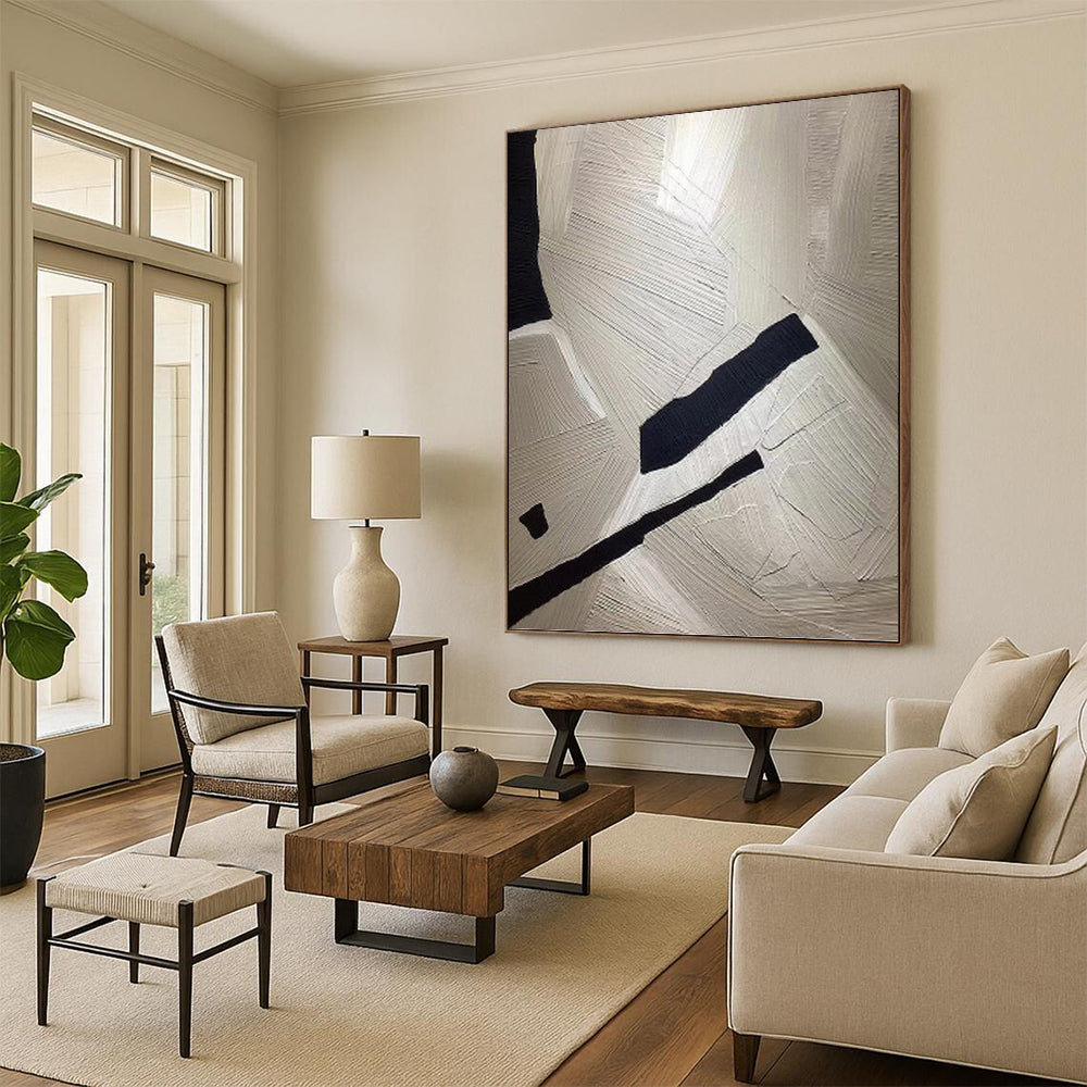 “White - Black Textured Abstract” - Textured Abstract Painting On Canvas PT1241
