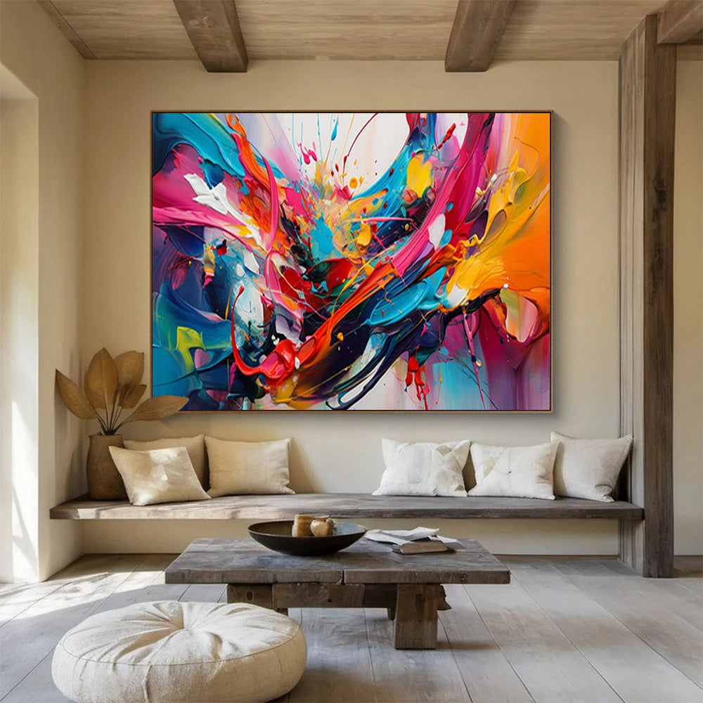 “Explosive Color Splashes in Abstract Motion” Abstract Expressionist Painting On Canvas PT1812