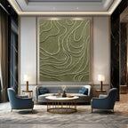 “Olive Green with White Curved Lines” - Textured Abstract Painting On Canvas PS0144