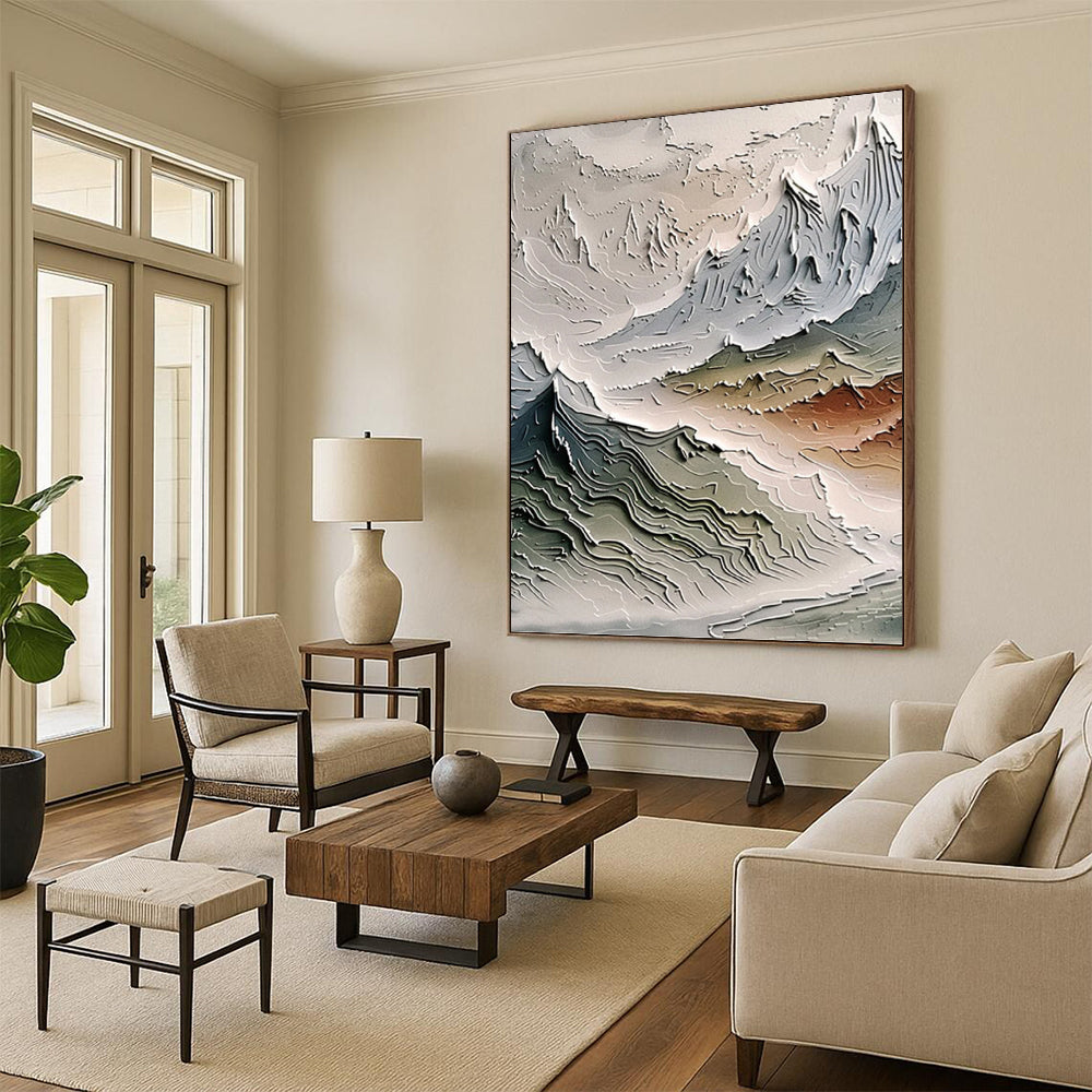 “Multi - colored Textured Mountain Abstract” - Landscape - inspired Relief Painting On Canvas PT0981