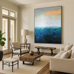 “Blue - Green Abstract Subtle Horizon” - Serene Seascape Painting On Canvas PS0372