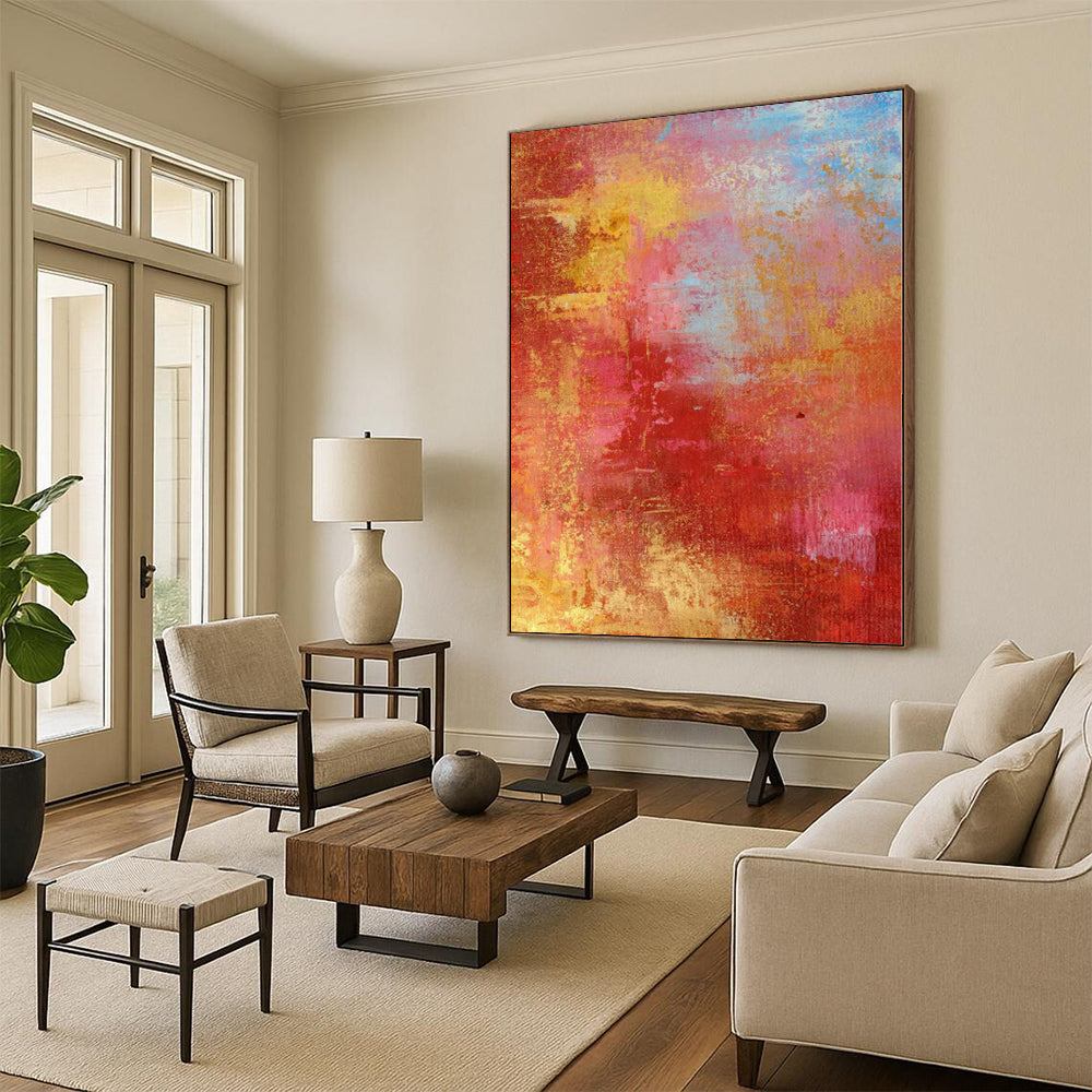 “Vibrant Red and Gold Abstract” - Abstract Expressionist Painting On Canvas PS0022