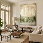 “Vintage - Inspired Earth Tones” - Beige, Green, Weathered Abstract Painting On Canvas PT1479