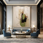 Black, Green, Beige with Curved Lines and Shapes "Organic Fusion" Abstract Painting On Canvas PS1294