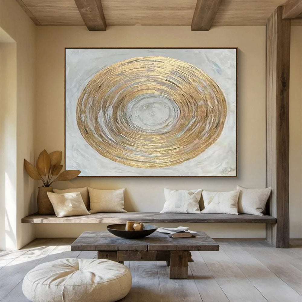 “Gold and Silver Circular Abstract” - Metallic Abstract Painting On Canvas PT109