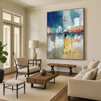 “Blue - Orange Cityscape” - Abstract Impressionist Painting On Canvas PT2331