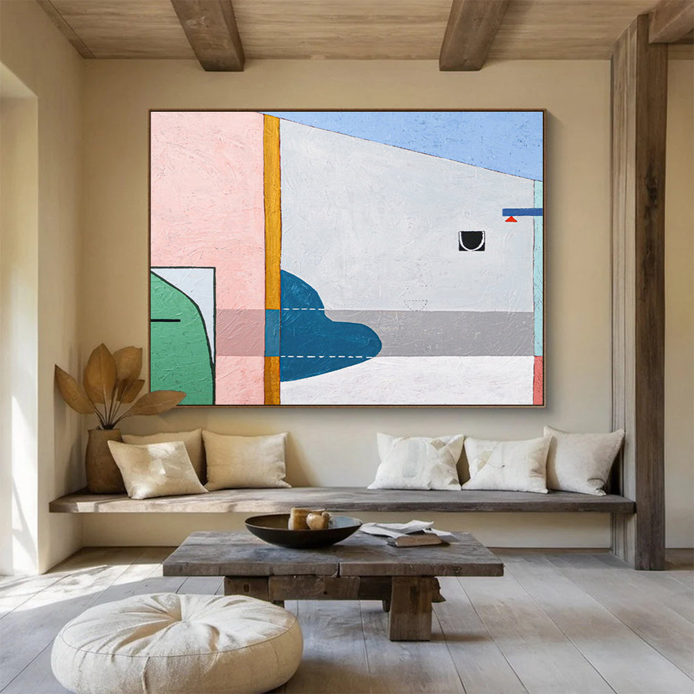 “Pastel And Blue Geometric Abstract” - Geometric Abstract Painting DKS548