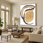 “Gold & Black Curved Forms” - Metallic Hues with Fluid Lines Painting On Canvas DS223