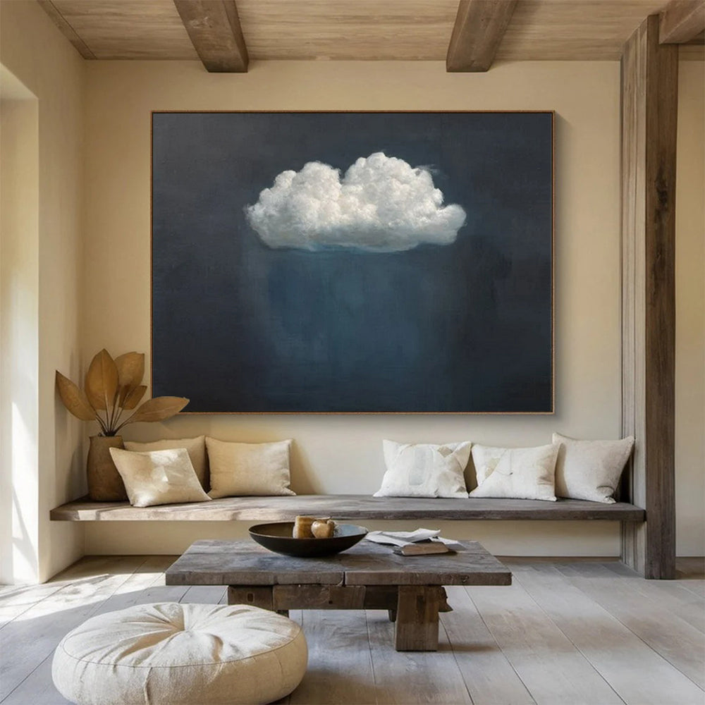 “White Cloud on Dark Blue” - Dreamy Simplicity Painting On Canvas PT1524
