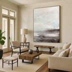 “Blush Sunset Horizon” - Pastel Pink & Warm Beige Landscapes Painting On Canvas DS154