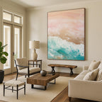“Pastel Sea Waves” - Pink, Peach, Turquoise, White Abstract Seascape Painting On Canvas PS0751