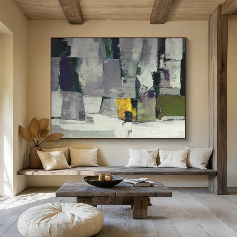 Gray - Toned Abstract Blocks - Cubist - inspired Abstract Painting On Canvas DKS365