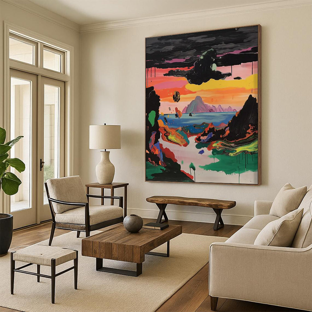 Cosmic Landscape: Color Explosion Painting On Canvas DS107